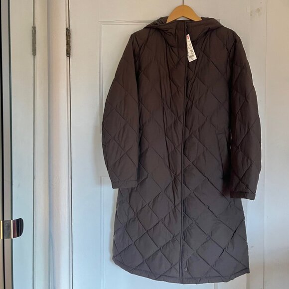 Uniqlo Puffer “Pufftech” Long Coat PUFFTECH LONG COAT  -NWT Small Brown - Picture 2 of 11